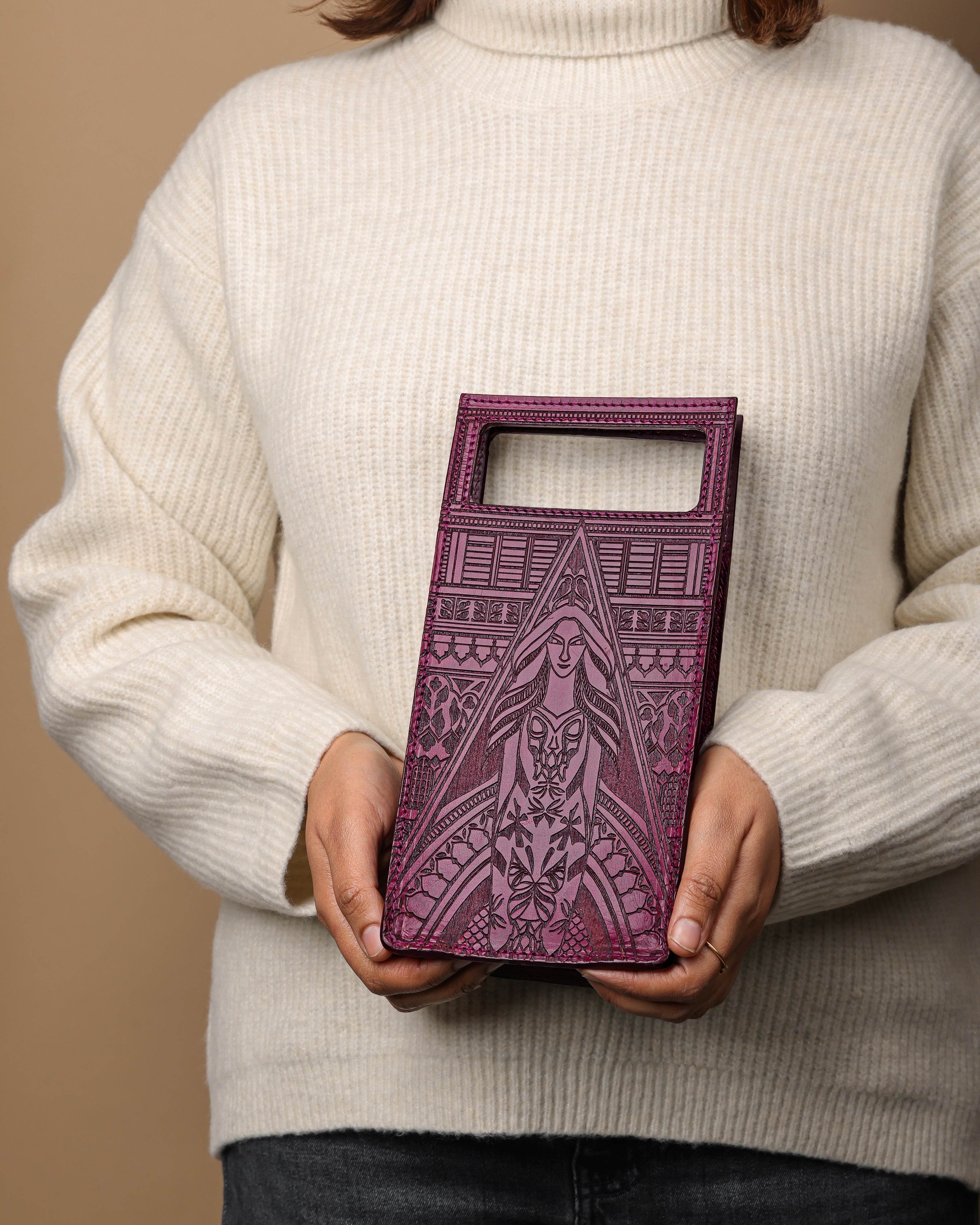 Guardian Angel Handtooled Leather Clutch Bag