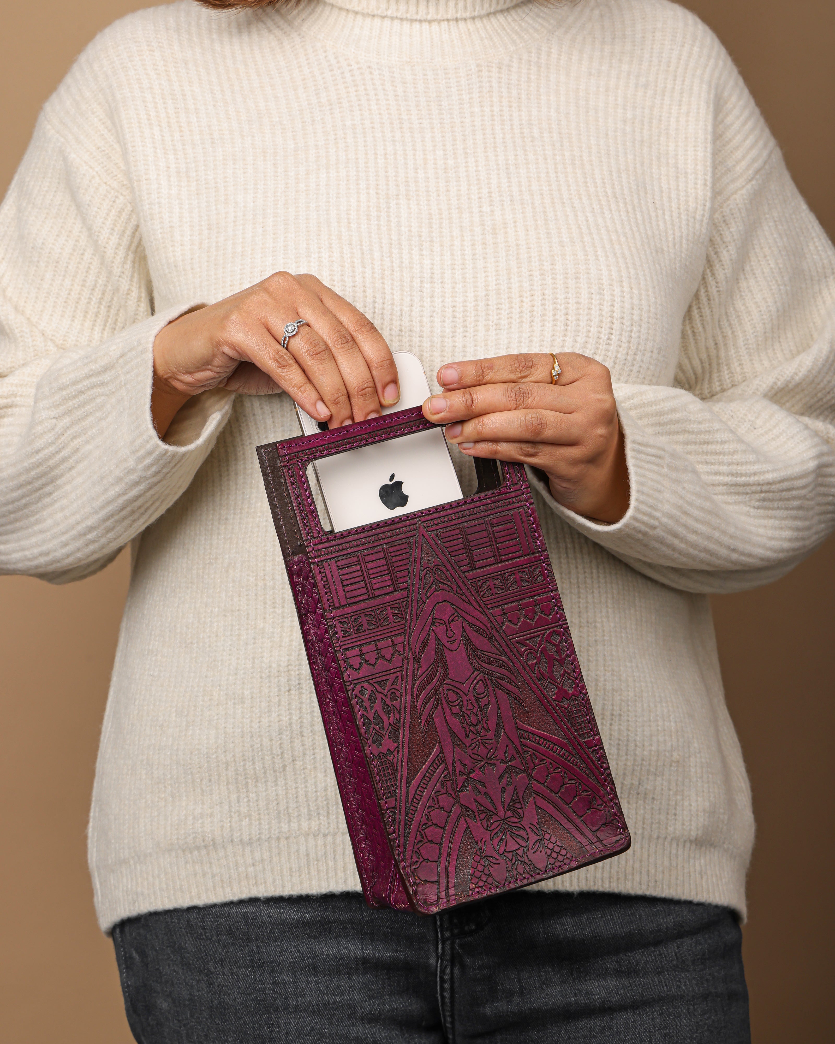 Guardian Angel Handtooled Leather Clutch Bag
