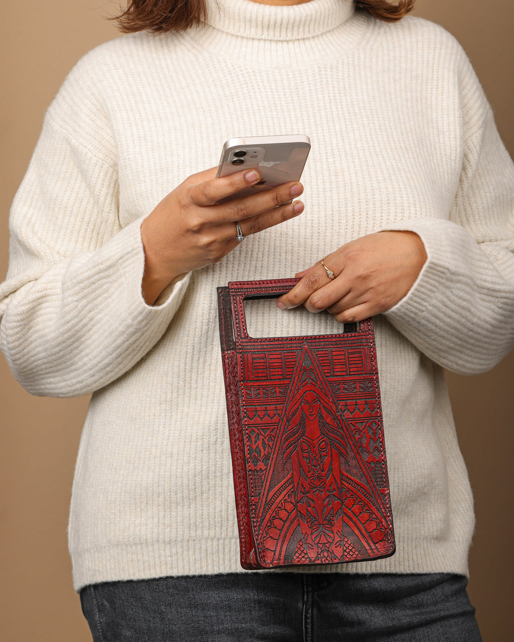 Guardian Angel Handtooled Leather Clutch Bag