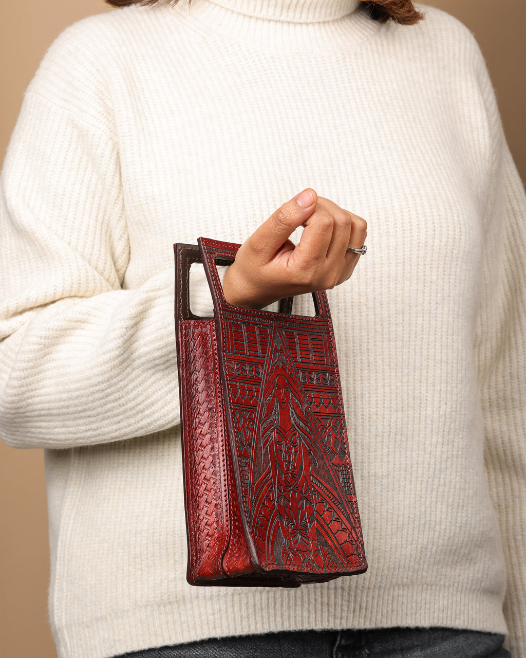 Guardian Angel Handtooled Leather Clutch Bag