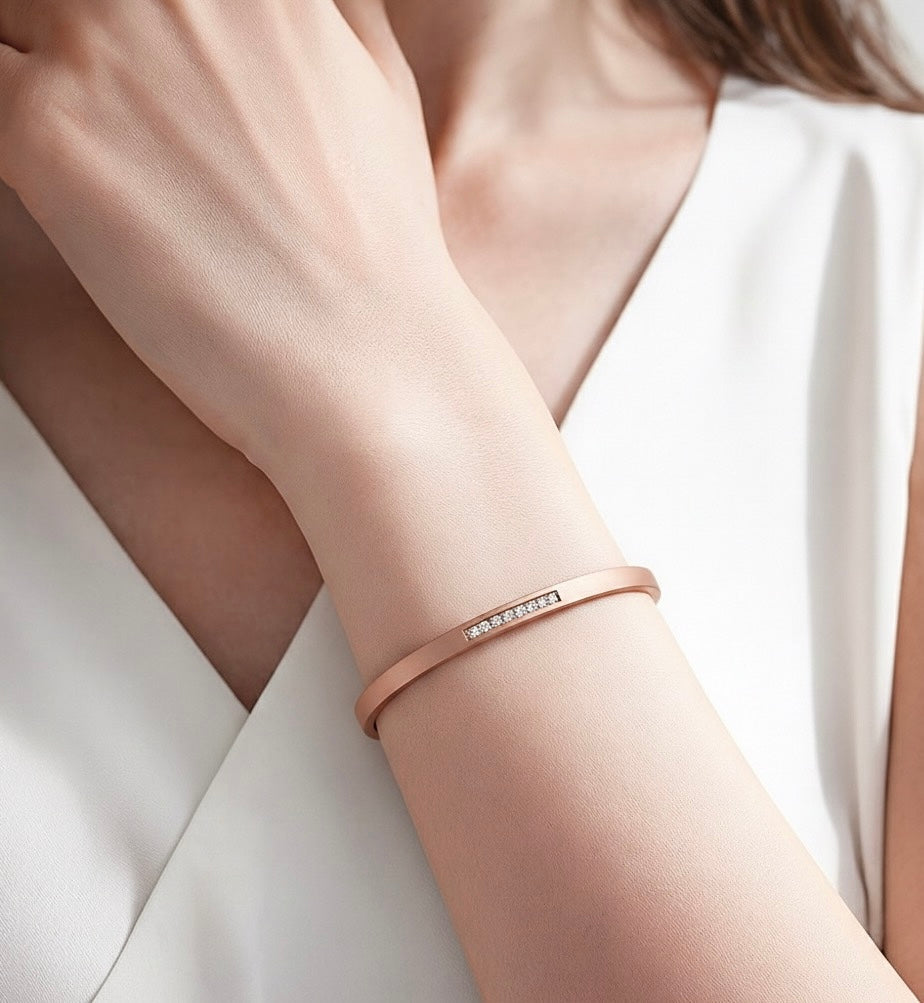 BG309RG B.Tiff Rose Gold 9-Stone Pave Bangle Bracelet