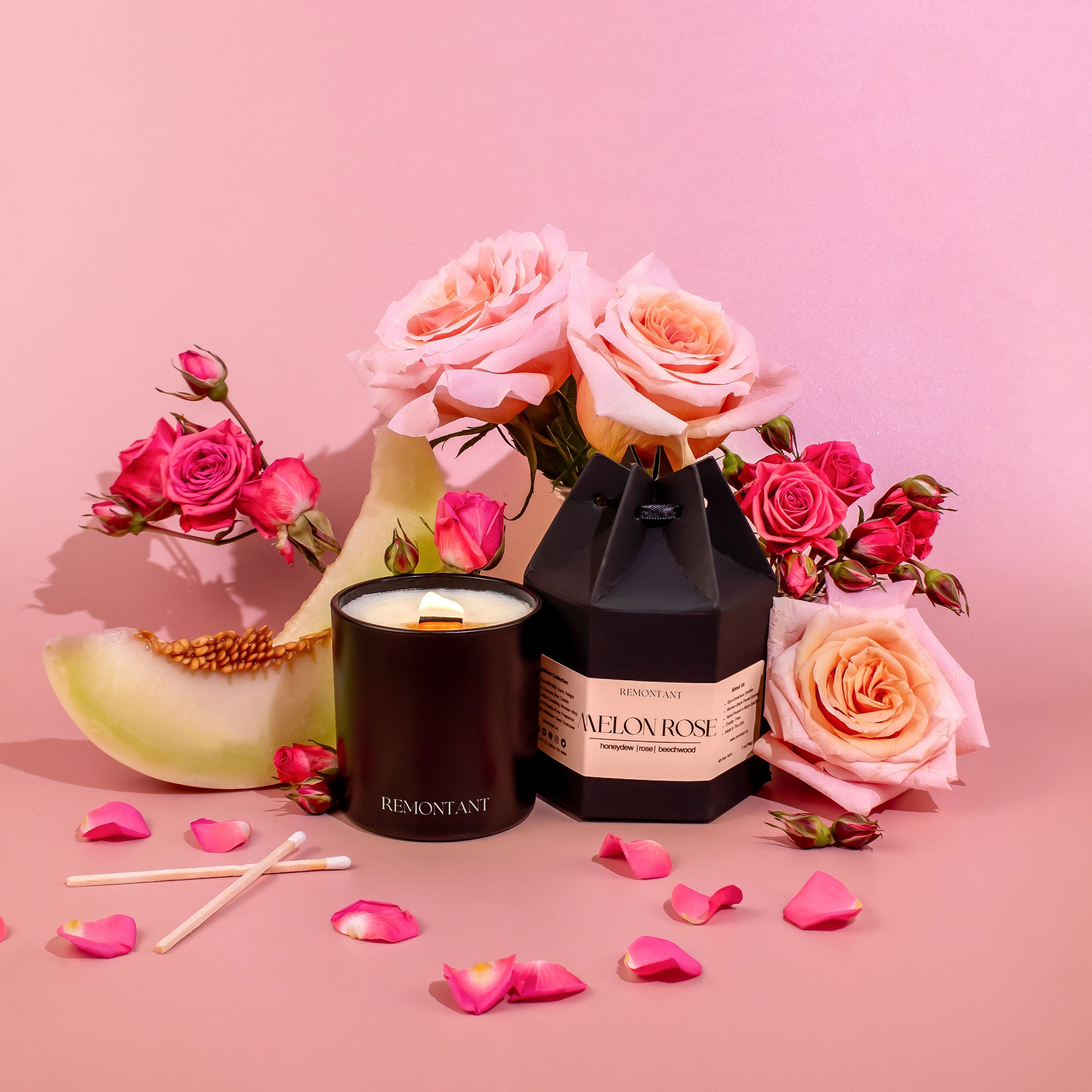 Melon Rose Candle | Honeydew ~ Rose ~ Beechwood | Wood Wick Candle