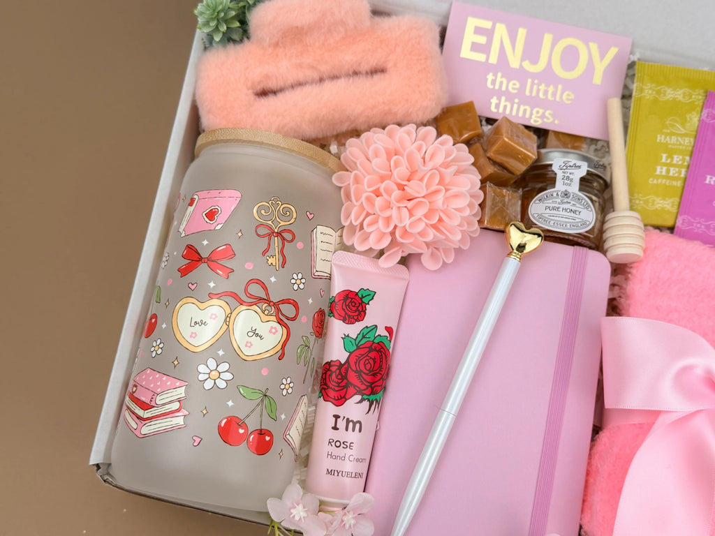 Curated Gift Boxes for Her – Pink Tea & Tumbler Relaxation Set