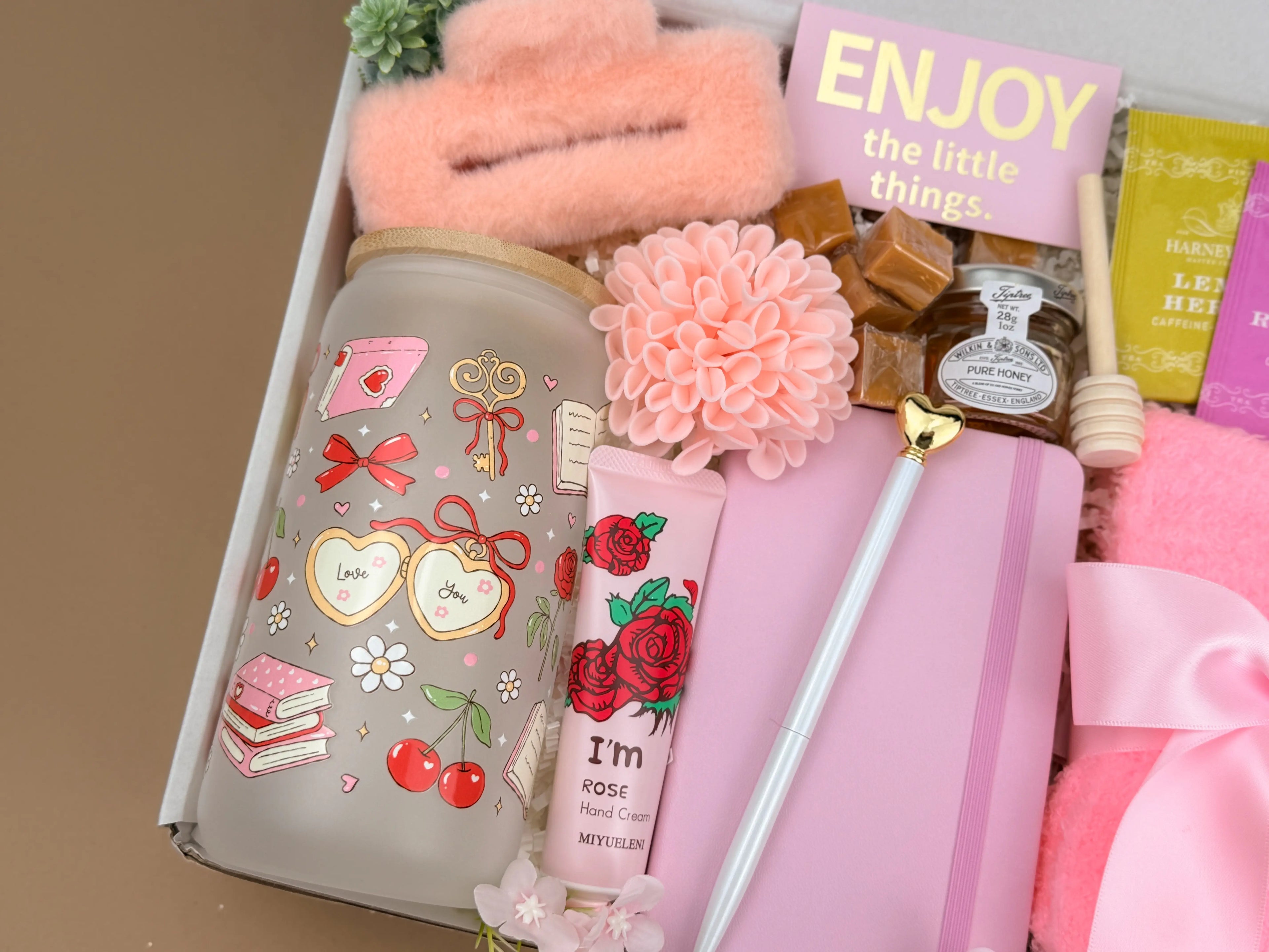 Curated Gift Boxes for Her – Pink Tea & Tumbler Relaxation Set