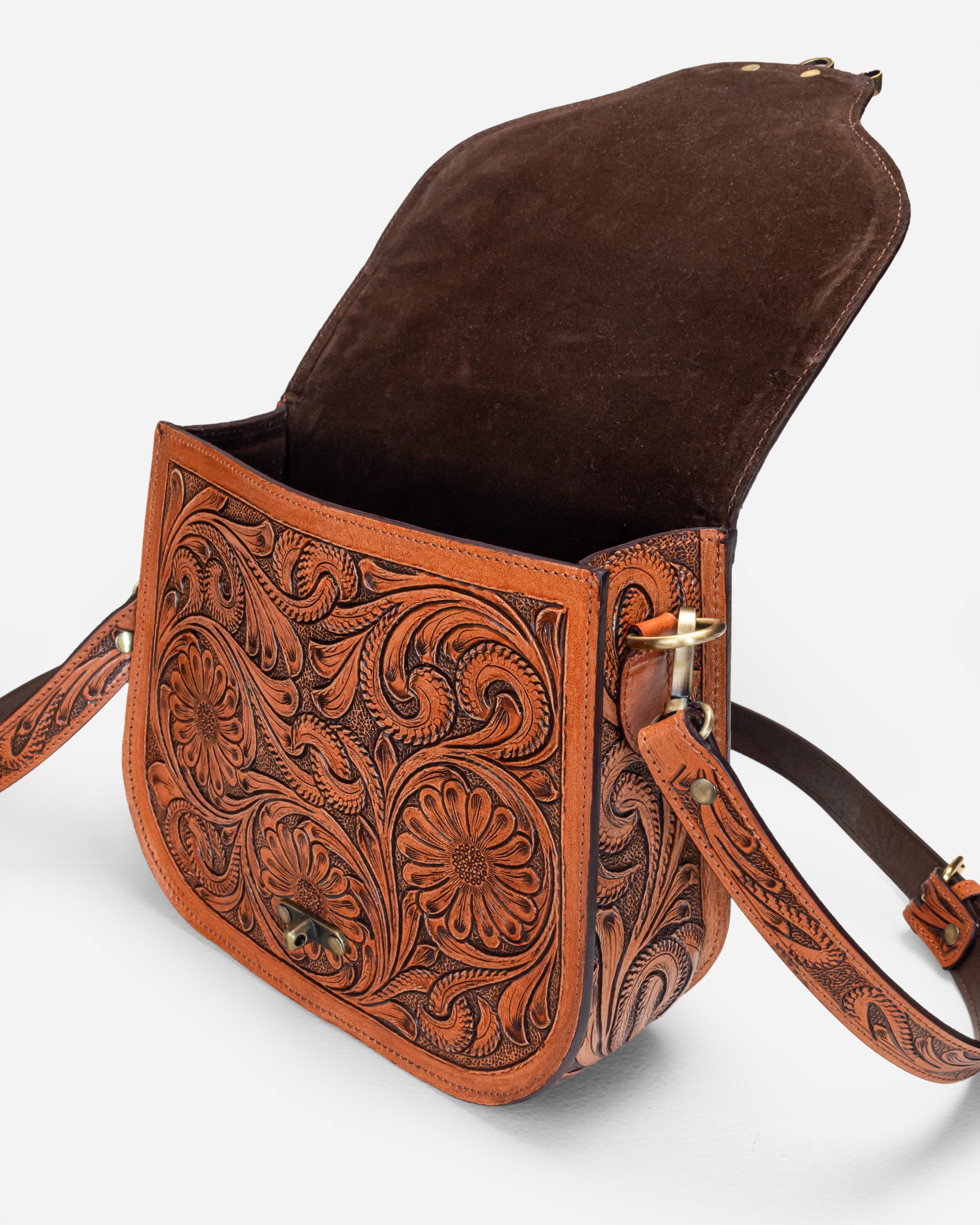 Hand Tooled Leather Crossbody Bag
