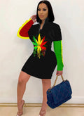 420 Leaf Print Dress