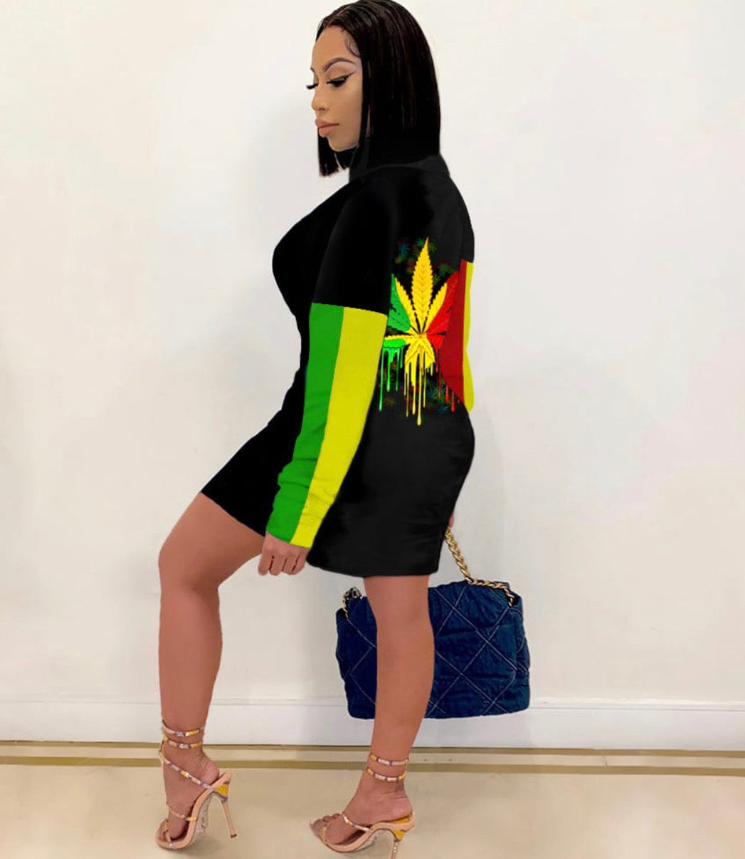 420 Leaf Print Dress
