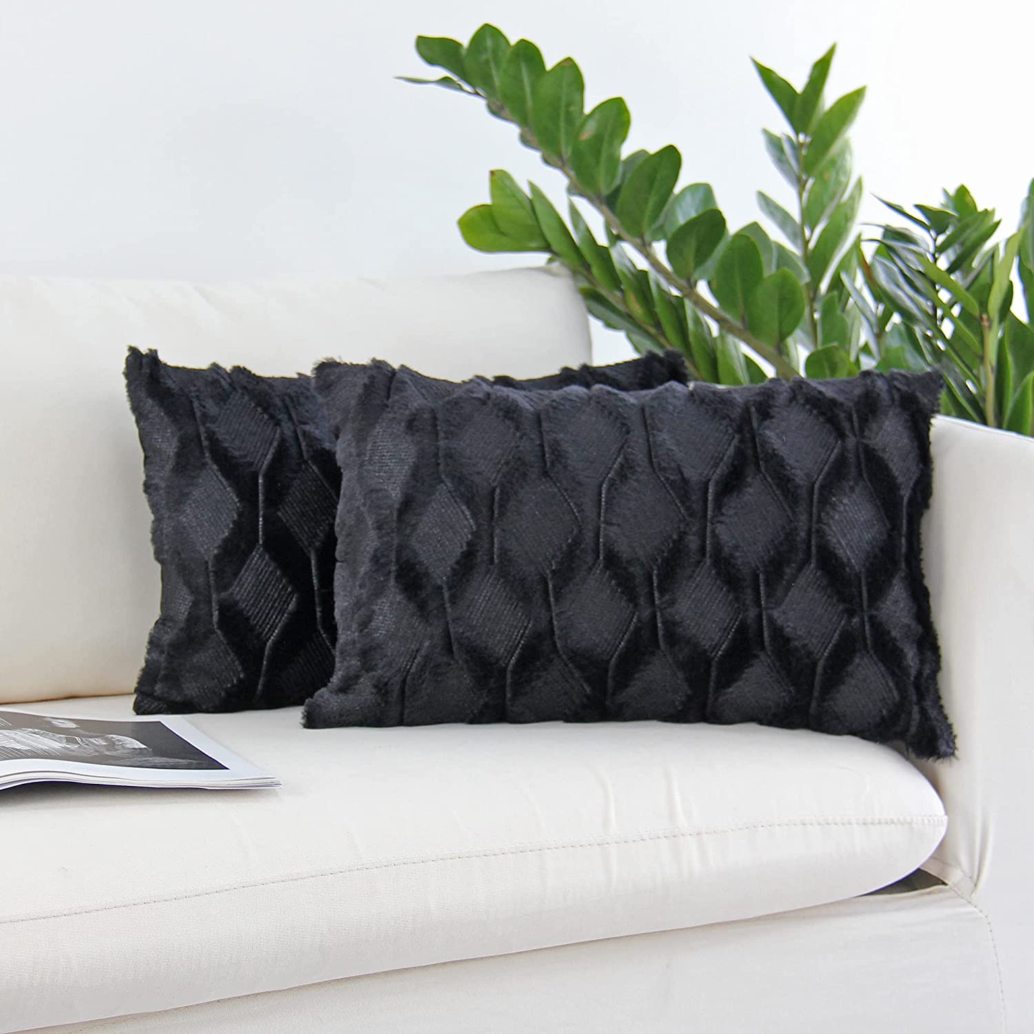 Rectangular Lumbar Plush Throw Pillow Covers, Pack of 2 Luxury Soft Pillowcases, Solid Colors,12x20 inches pack of 2 throw pillows covers
