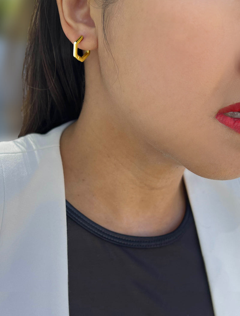 INNOVATE Hexagon Mini Hoop Earrings | 18K Gold Over Sterling Silver