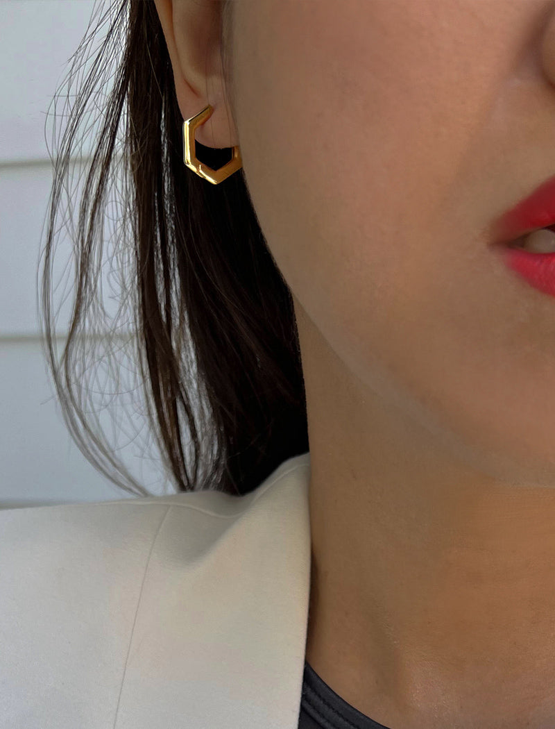 INNOVATE Hexagon Mini Hoop Earrings | 18K Gold Over Sterling Silver