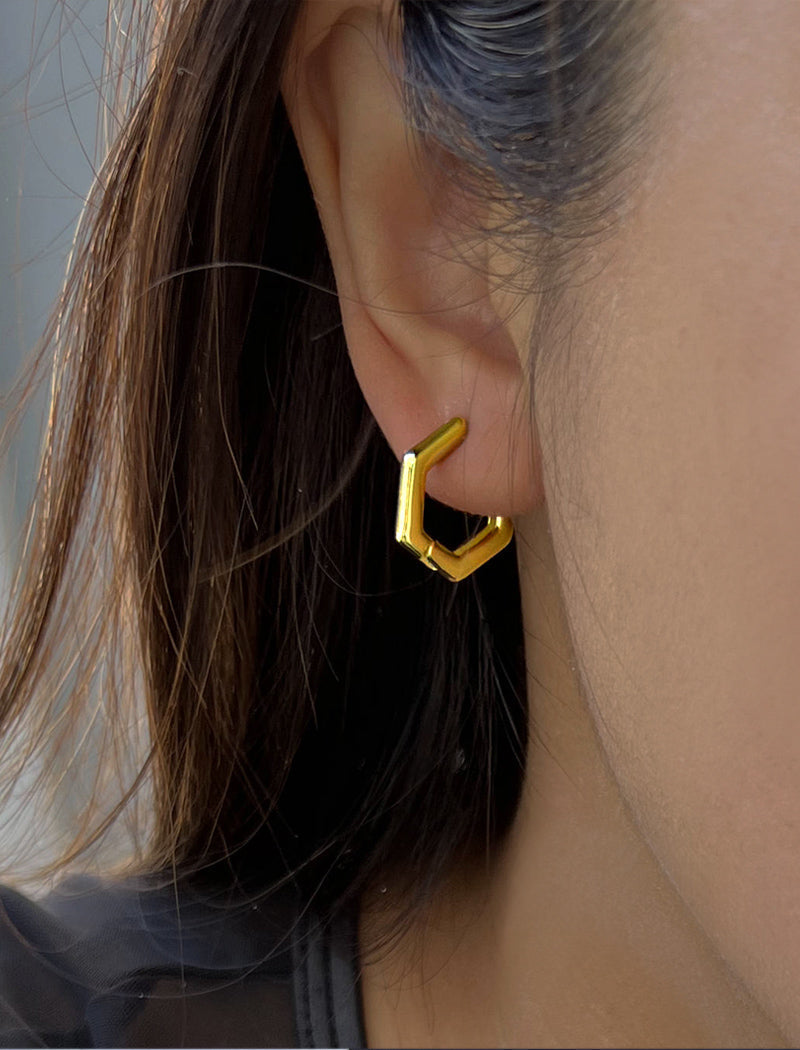 INNOVATE Hexagon Mini Hoop Earrings | 18K Gold Over Sterling Silver