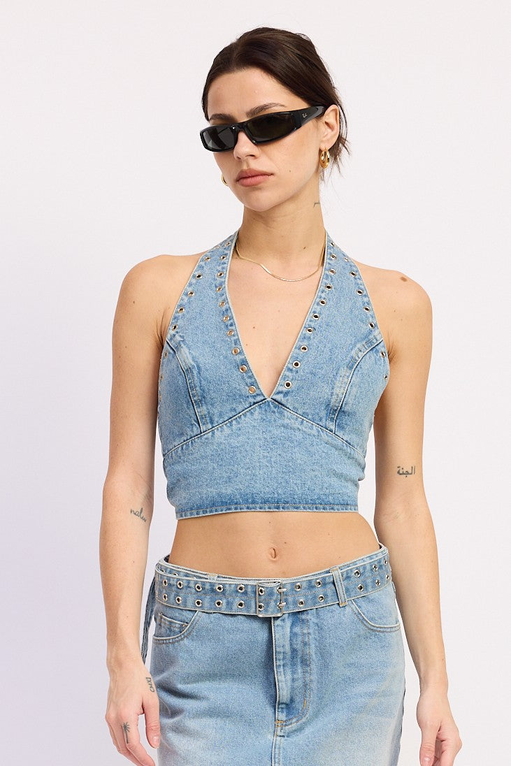 Leah Denim Halter Top