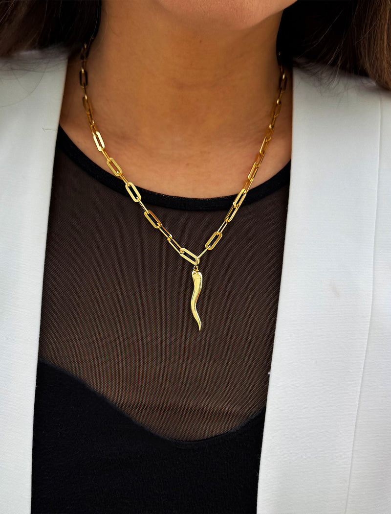 ITALIAN HORN Pendant Link Chain Necklace