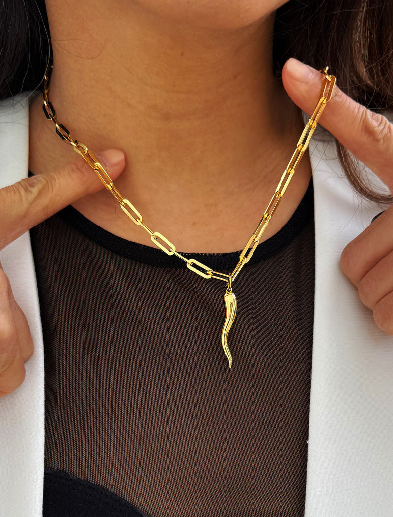 ITALIAN HORN Pendant Link Chain Necklace