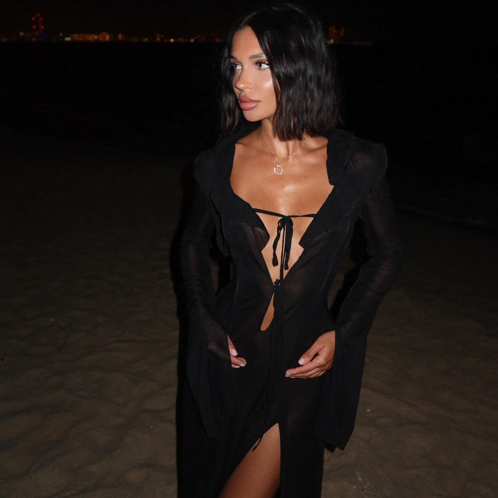 In Love Again Black Sheer Chiffon Maxi Dress