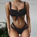 Irena Black Ribbed Cut-Out Bikini Set