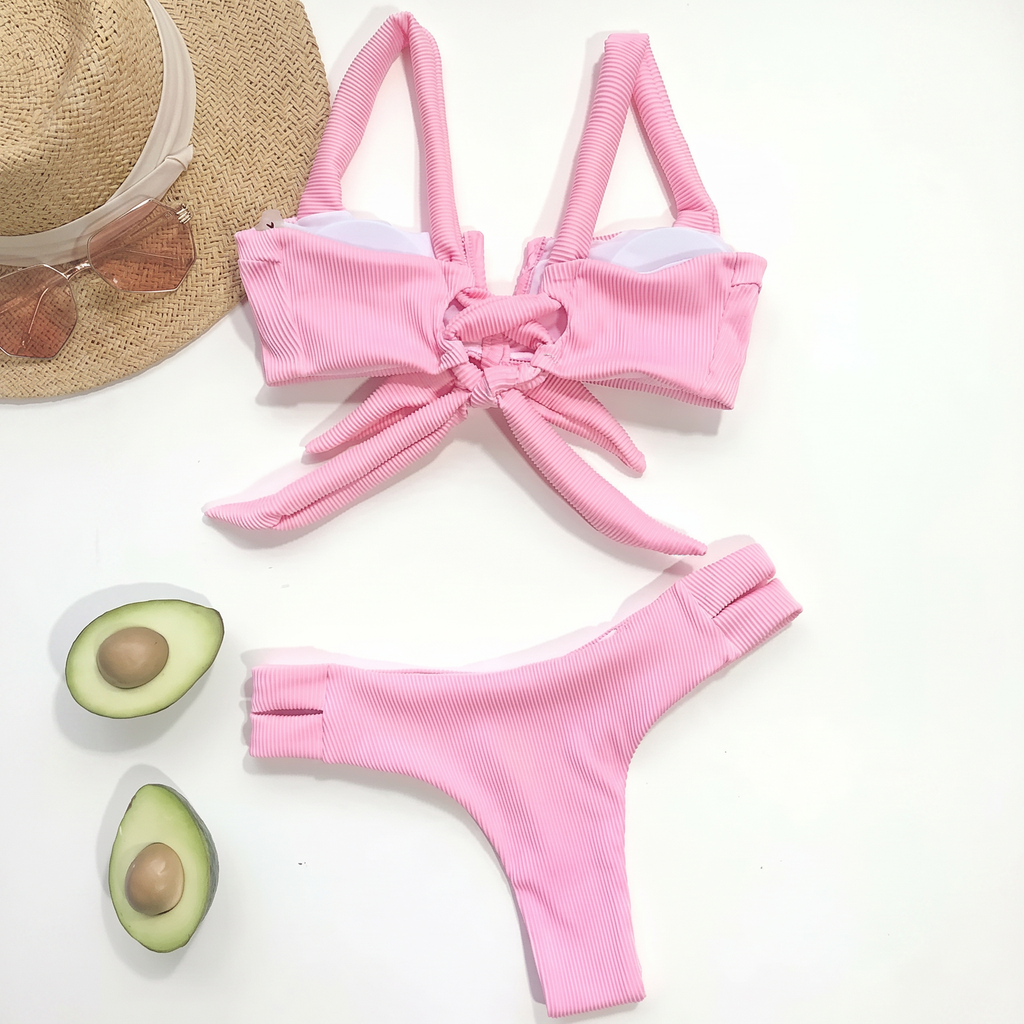 Irena Pink Ribbed Cut-Out Bikini Set