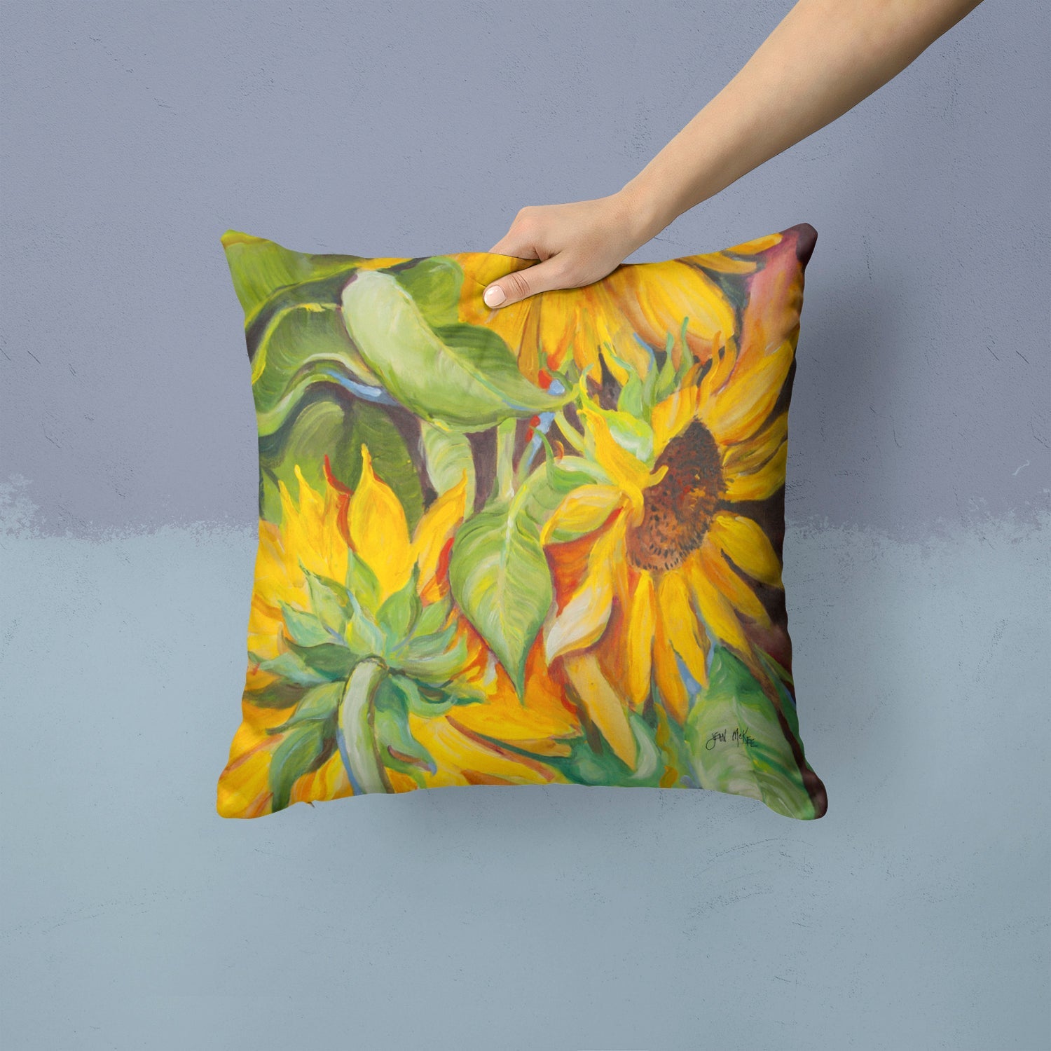 Sunflowers Canvas Throw Pillow - 14x14 Decorative Pillow – Art for Your Home & Patio JMK1266PW1414