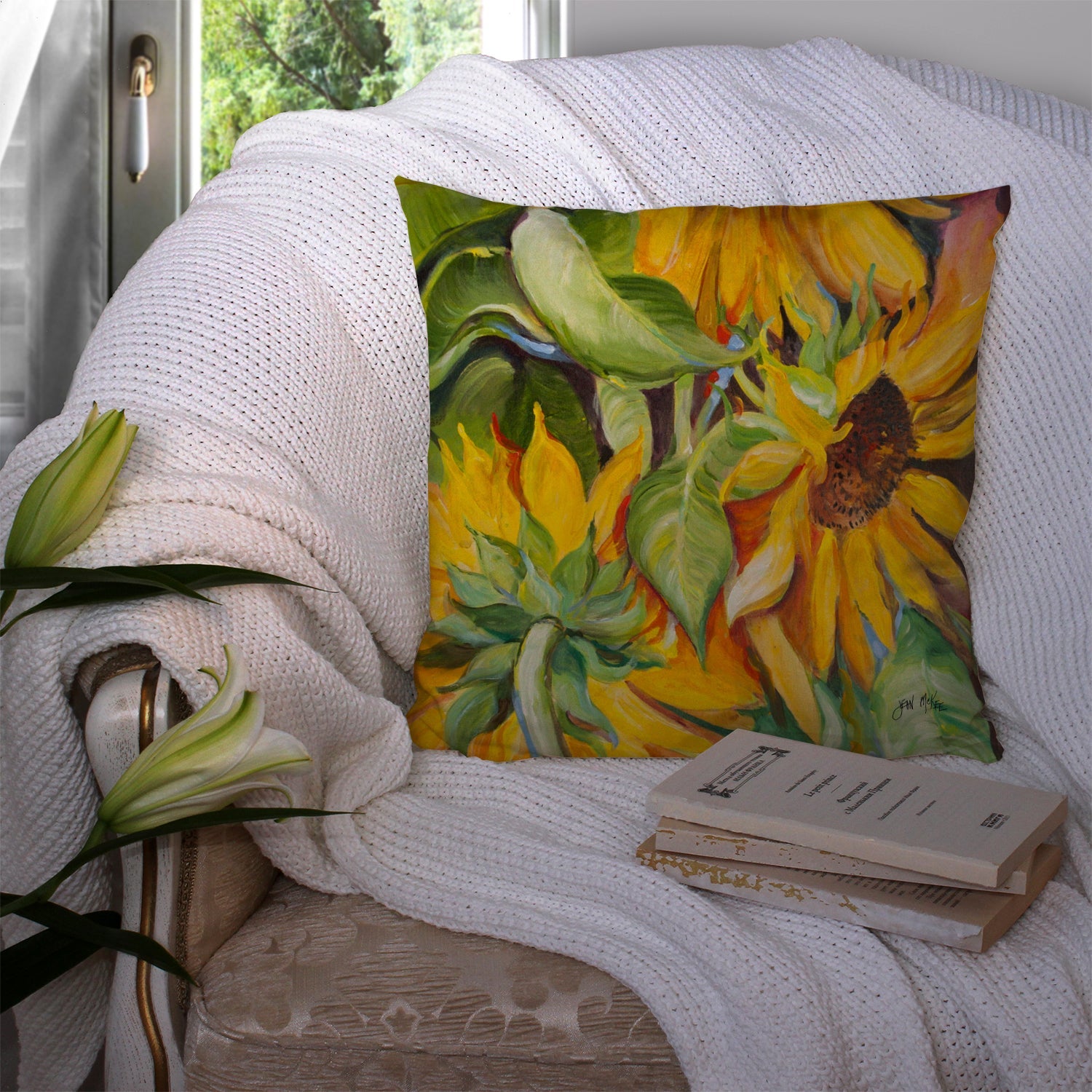 Sunflowers Canvas Throw Pillow - 14x14 Decorative Pillow – Art for Your Home & Patio JMK1266PW1414