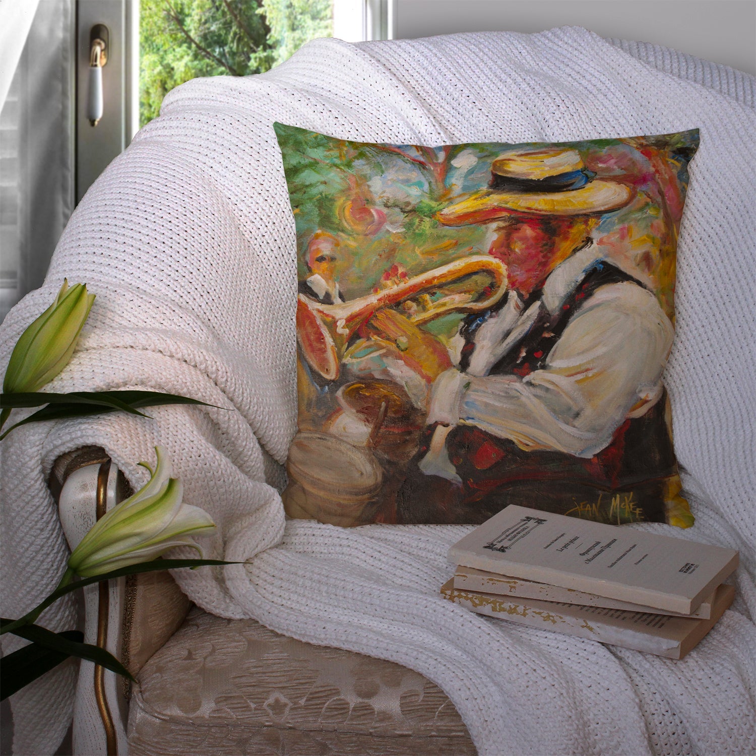 Jazz Trumpet Canvas Throw Pillow - 14x14 Decorative Pillow – Art for Your Home & Patio JMK1276PW1414