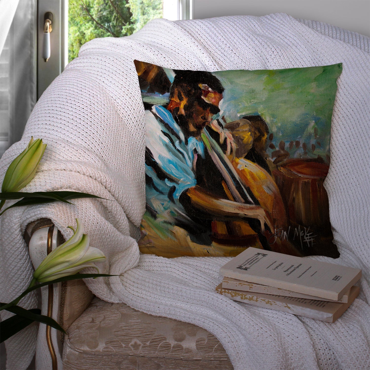 Jazz Bass Canvas Throw Pillow - 14x14 Decorative Pillow – Art for Your Home & Patio JMK1278PW1414