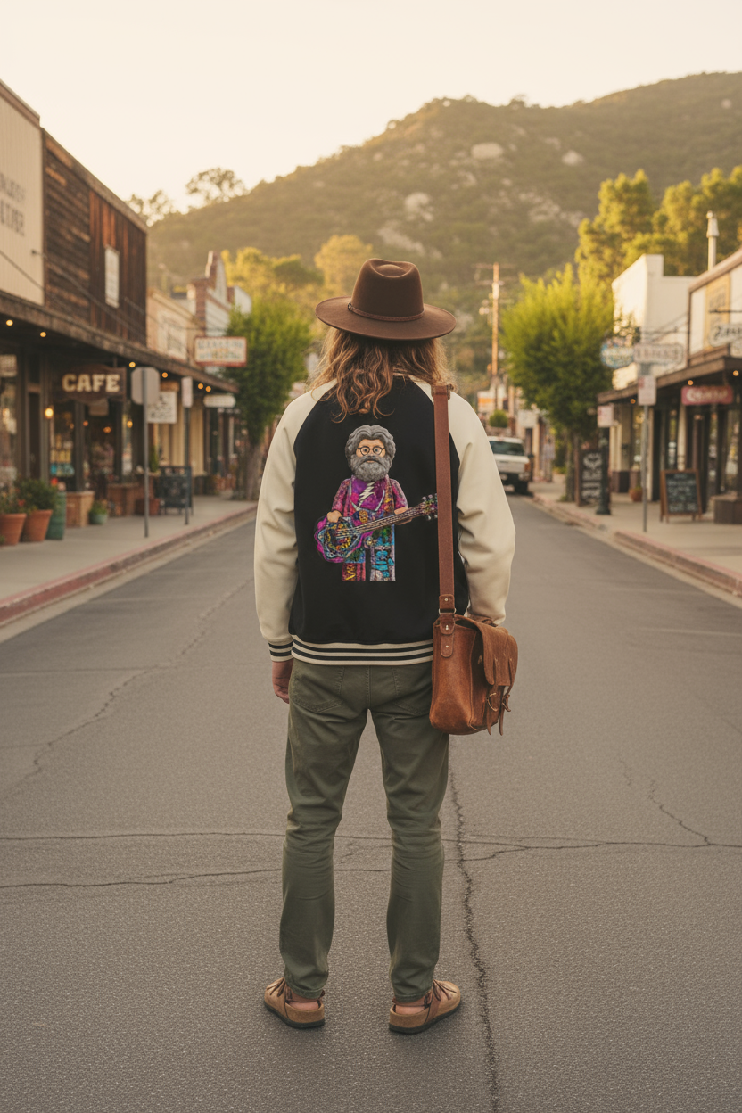 Jerry Garcia Top Hat Two Tone Raglan Sleeve Varsity Jacket