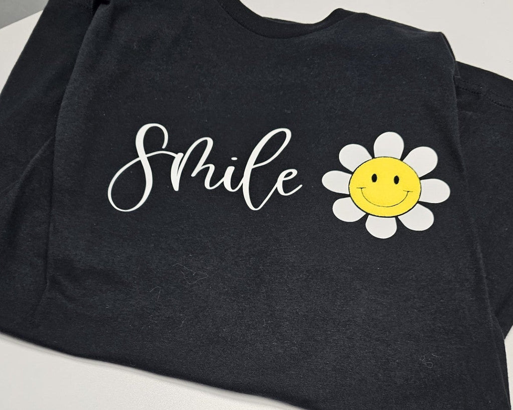 Smile Shirt with Puff Flower - Positive Vibes T-Shirt