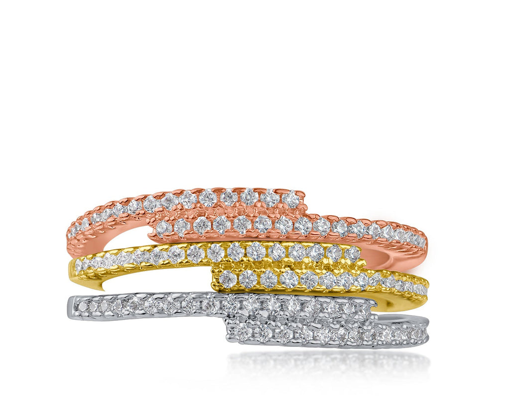 Three Tone Pave Stackable Bands