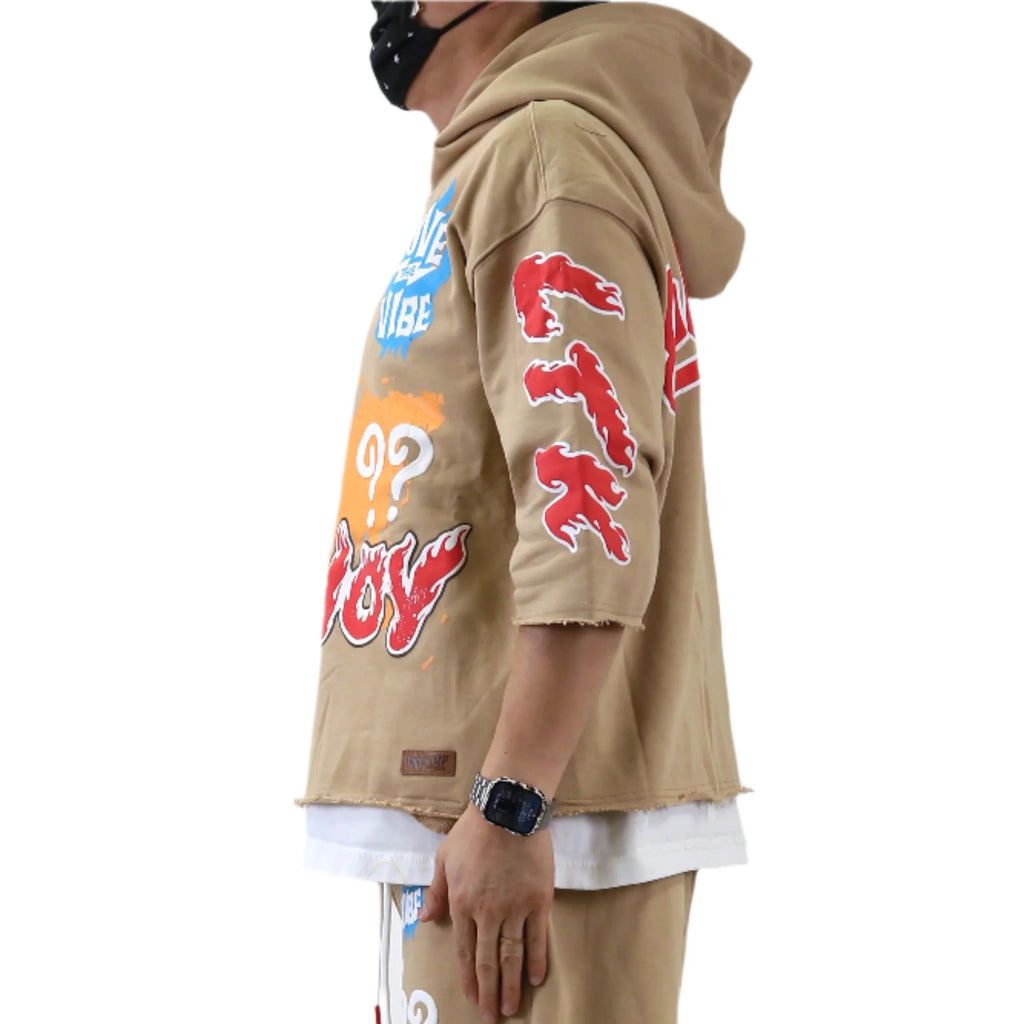 TRENT French Terry 3/4 Sleeve Crop Top Pullover Hoodie
