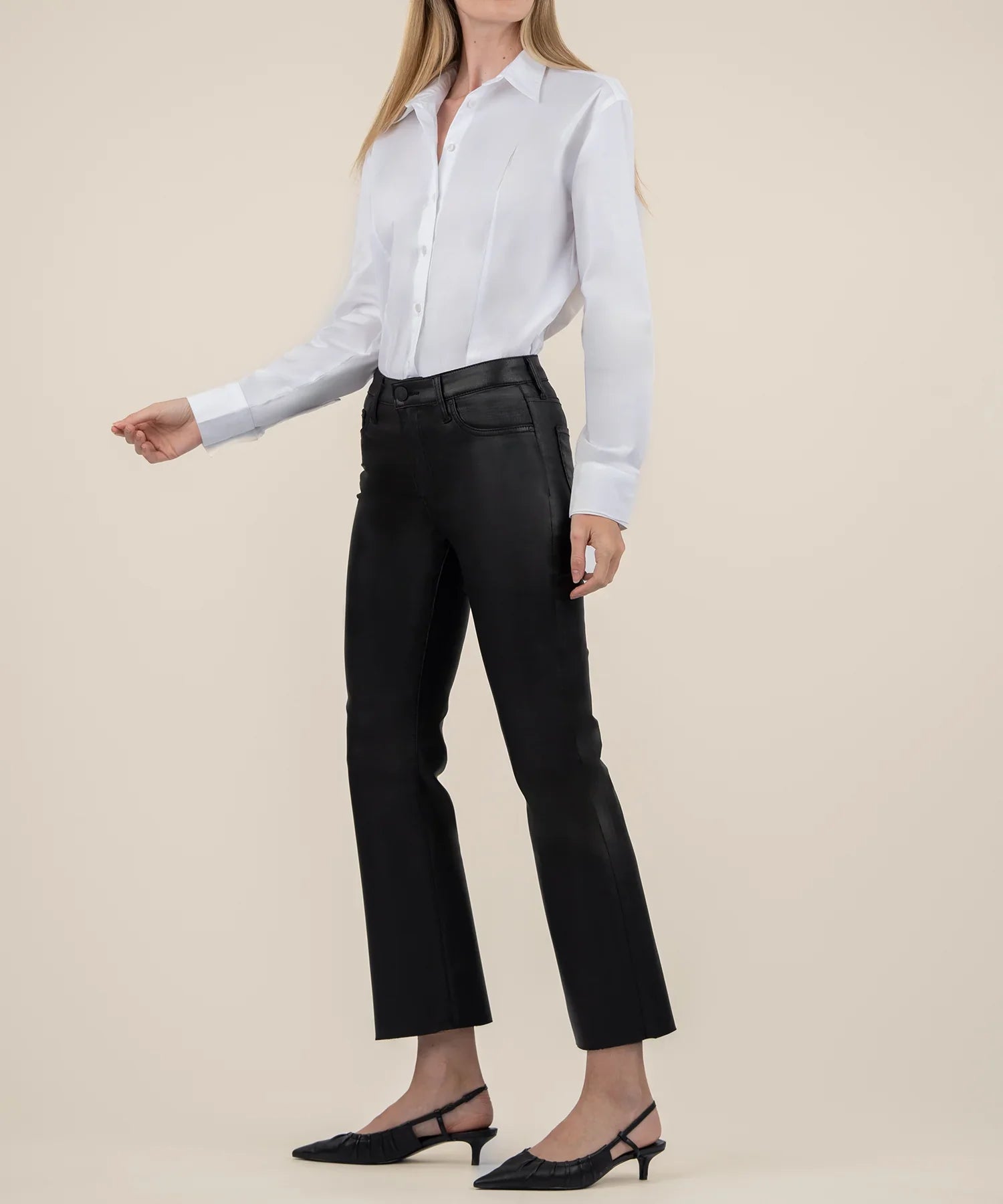 Kelsey Coated High Rise Ankle Flare Raw Hem