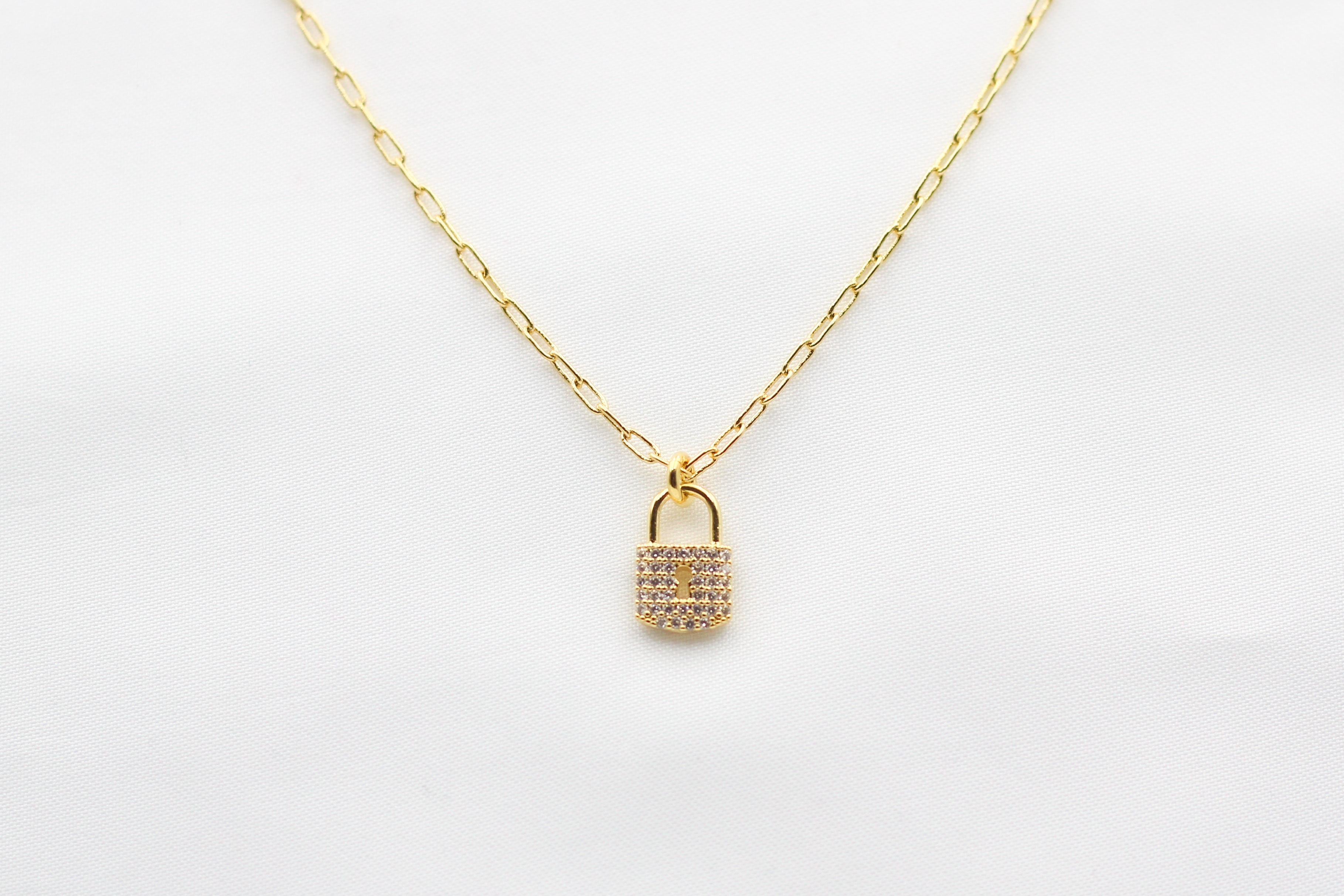 Fine Chain and Lock Necklace - Gold