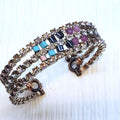 Large Copper Wire Wrapped Triple Glam Crystal Gemstone Cuff