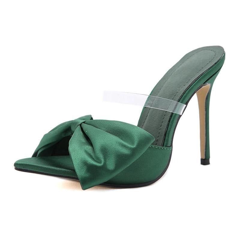 Longshot Green Satin Stiletto Heels whit Big Bow