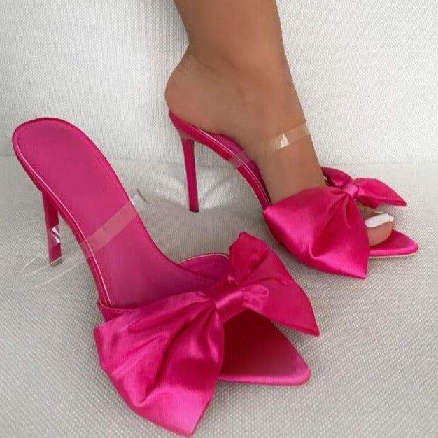 Longshot Hot Pink Satin Stiletto Heels with  Big Bow