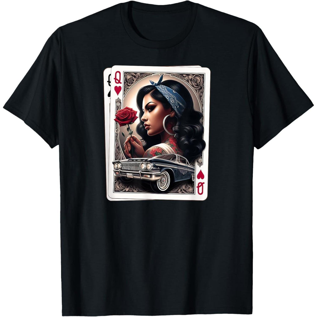 Lowrider Chicano Art T-Shirt – Retro Chicana Style Cotton Tee, Classic Car Graphic Shirt for Men & Women