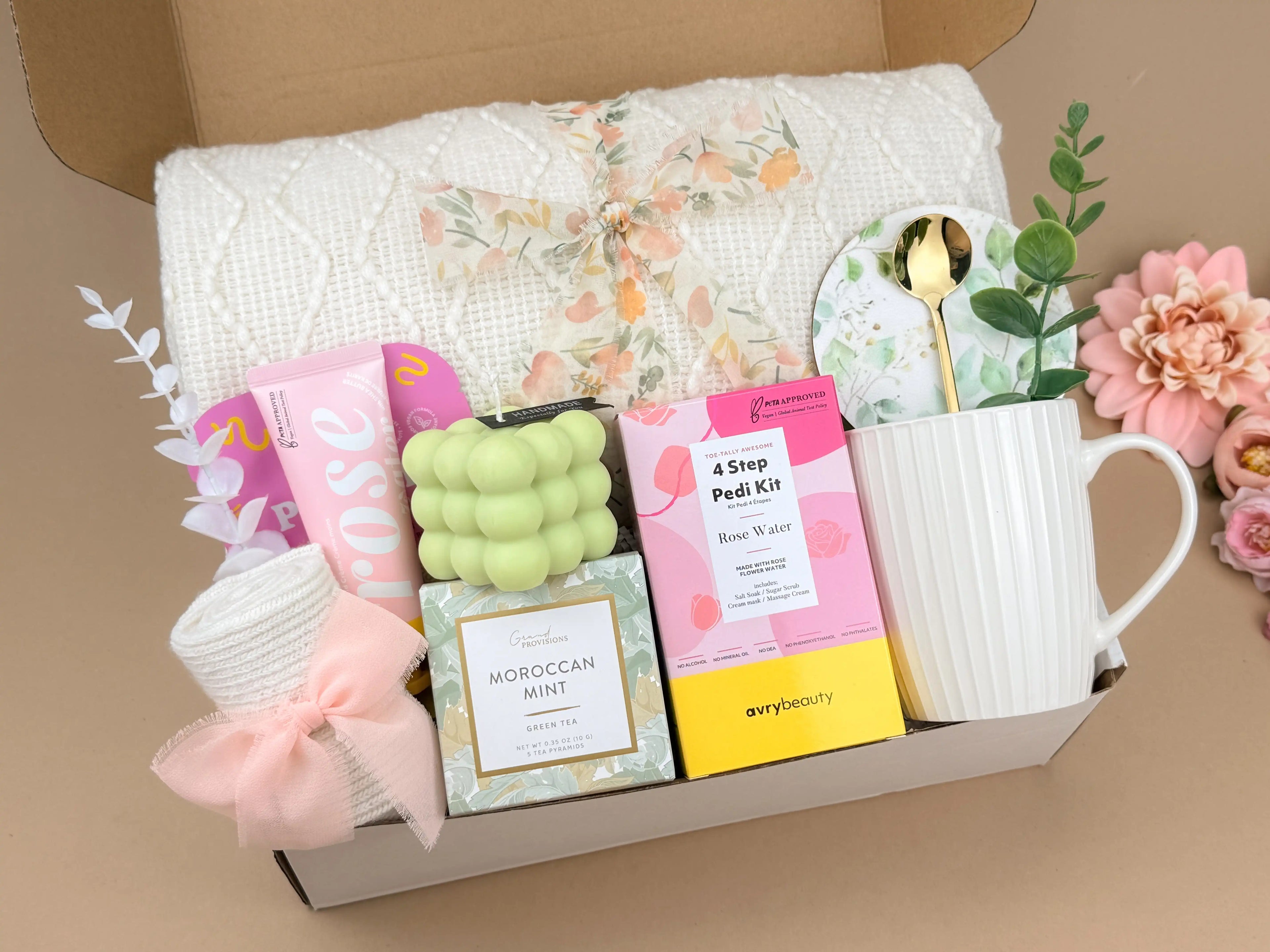 Luxury Women’s Self-Care Gift Box: 10pc Spa Set with Blanket & Tea