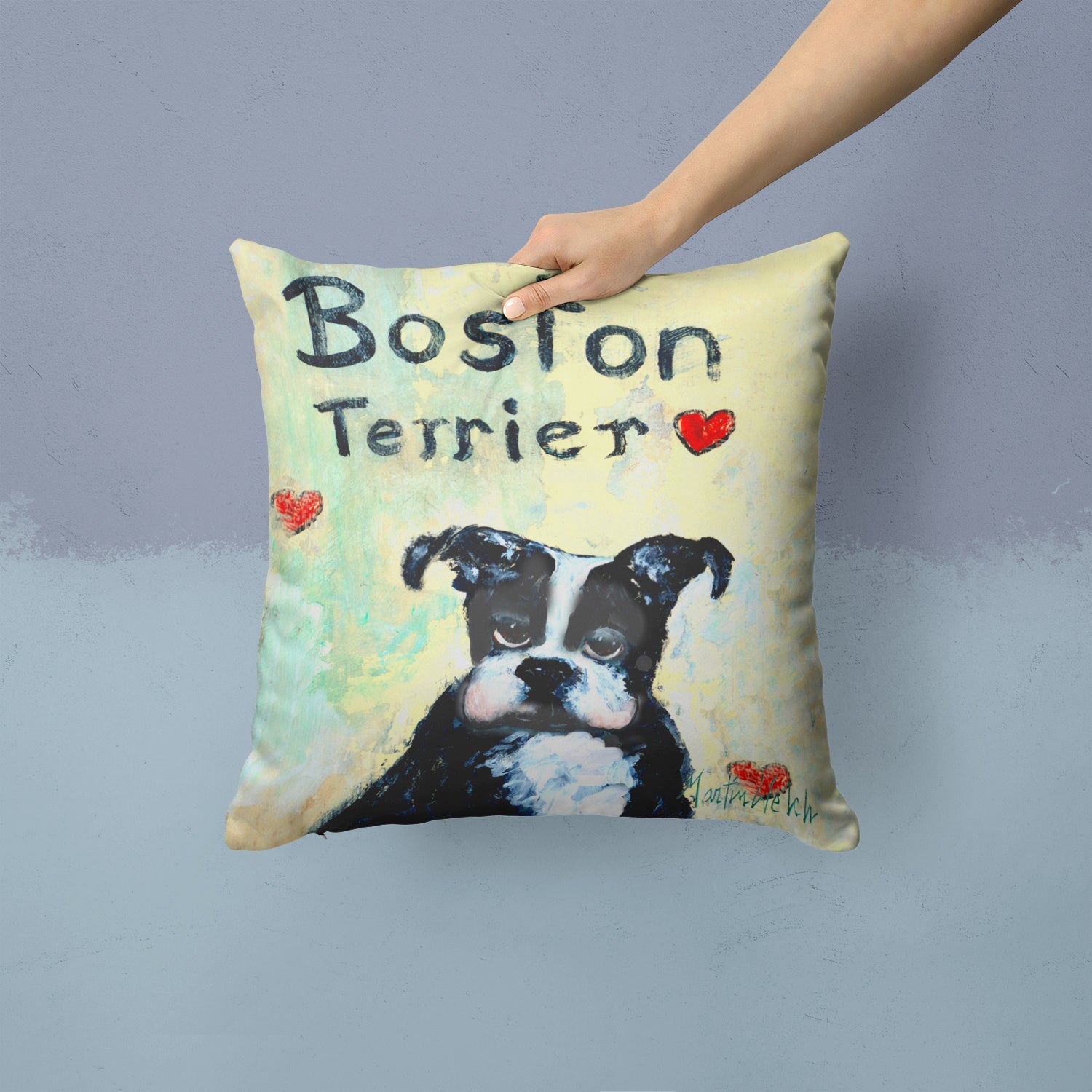 Boston Terrier Where's my Bibb Throw Pillow - 14x14 Decorative Pillow – Art for Your Home & Patio MW1316PW1414