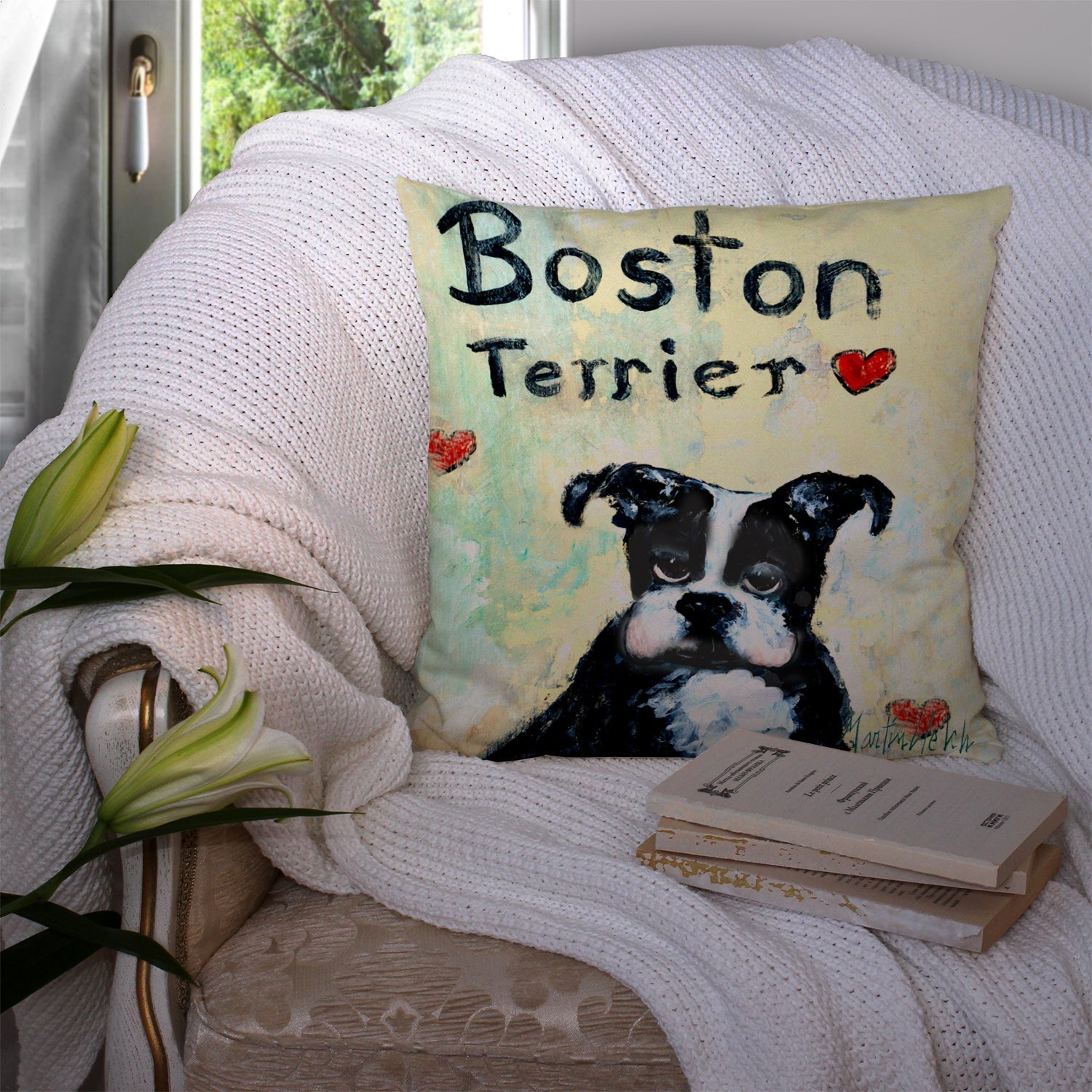 Boston Terrier Where's my Bibb Throw Pillow - 14x14 Decorative Pillow – Art for Your Home & Patio MW1316PW1414
