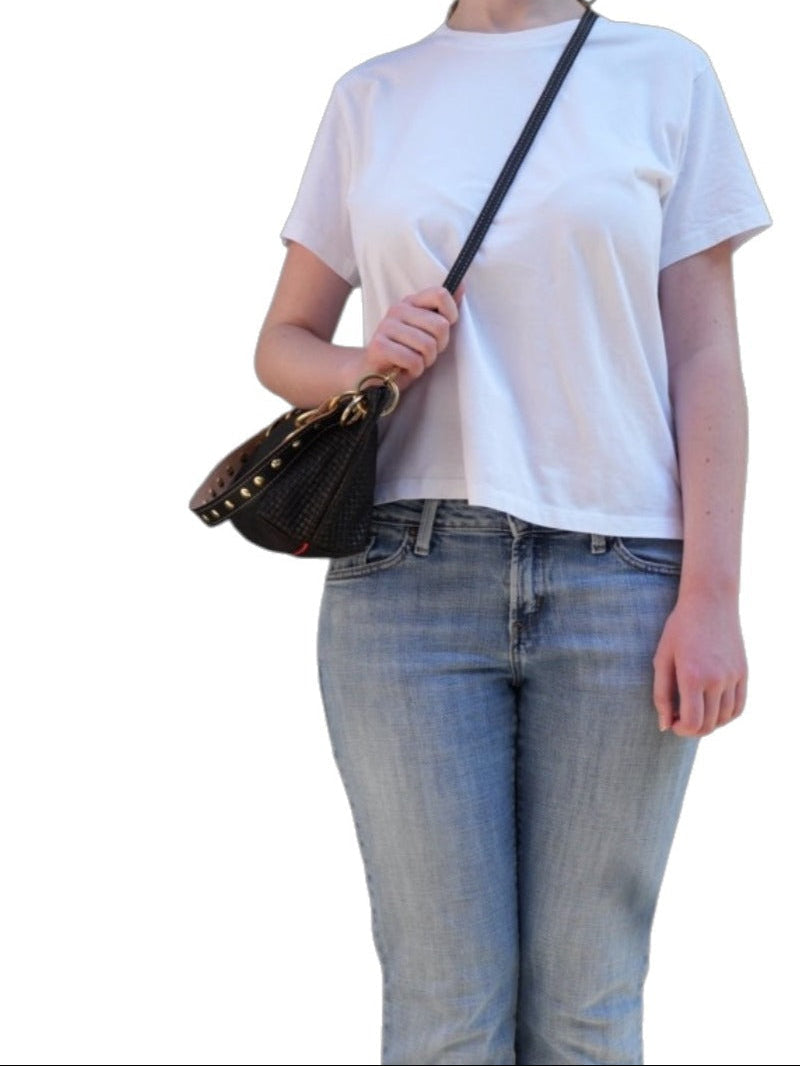 Blair Shoulder Bag, Black Embossed Leather