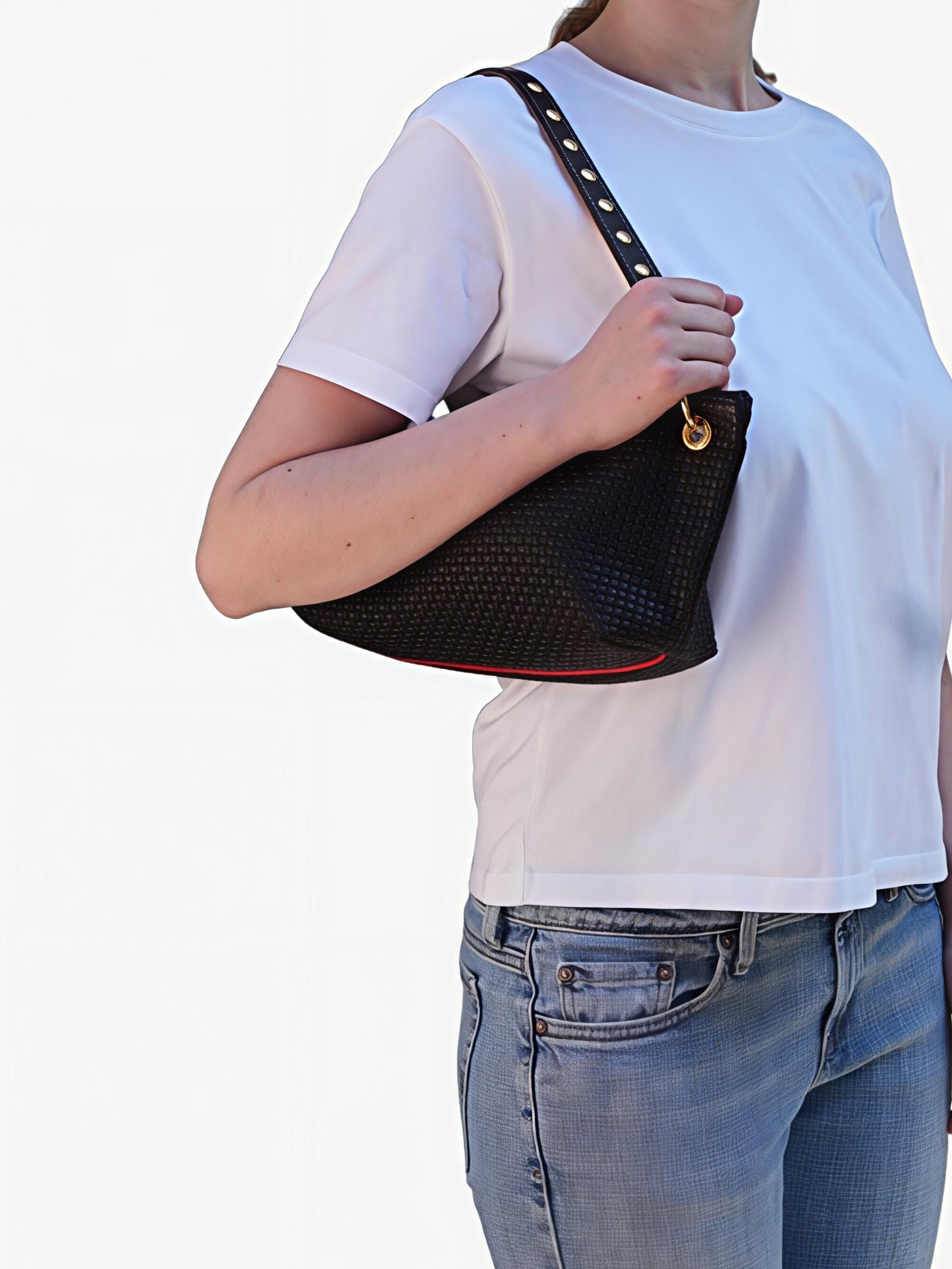 Blair Shoulder Bag, Black Embossed Leather