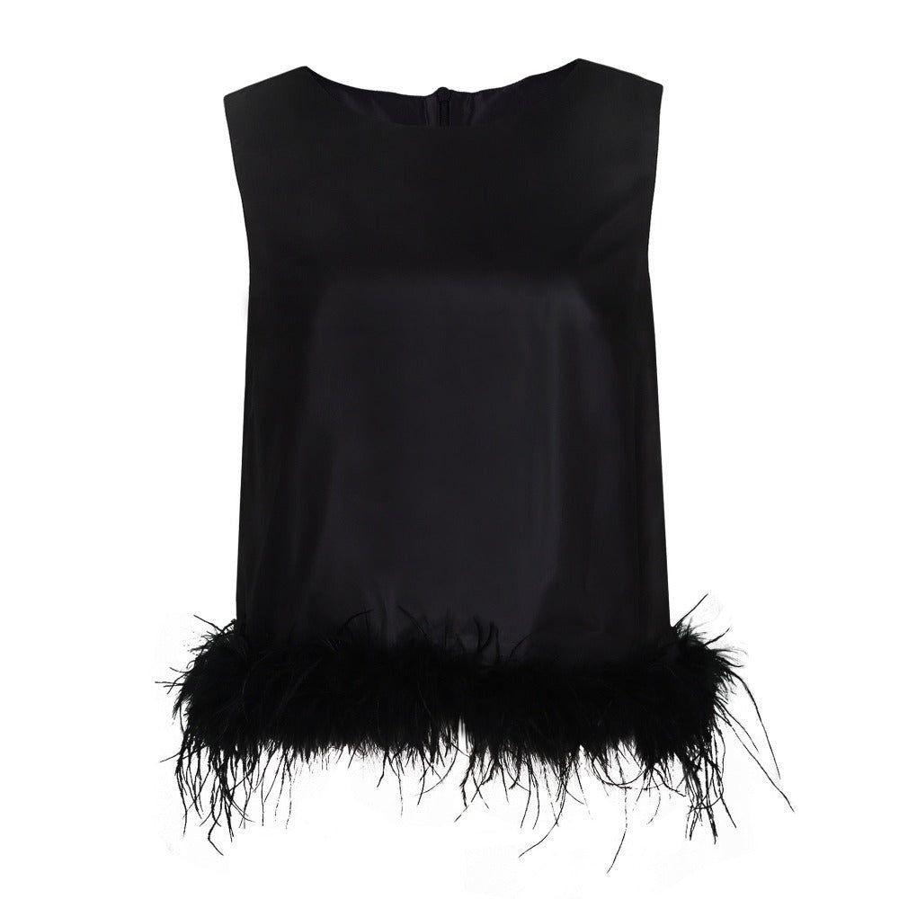 Maisy Black Feather Trim Top