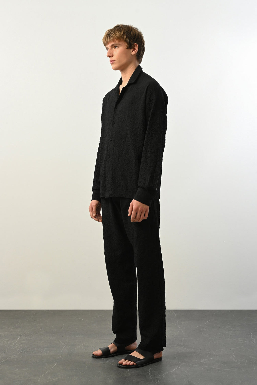 Men's Oversized Shirt Made of Aerobin Fabric with V-Neck