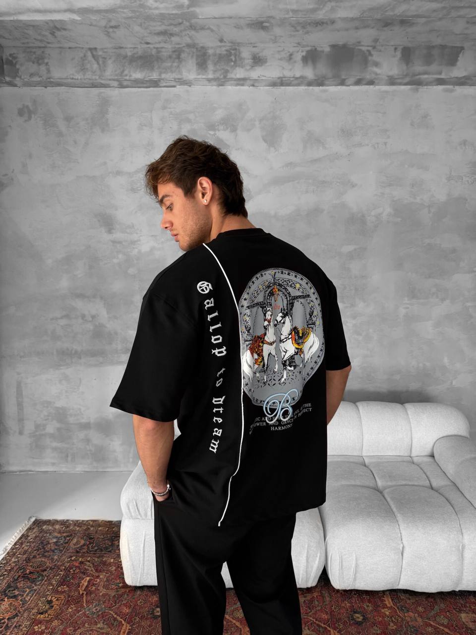 Men's Cotton T-Shirt with Detailed Back Print / Horse & Rider Graphic Tee