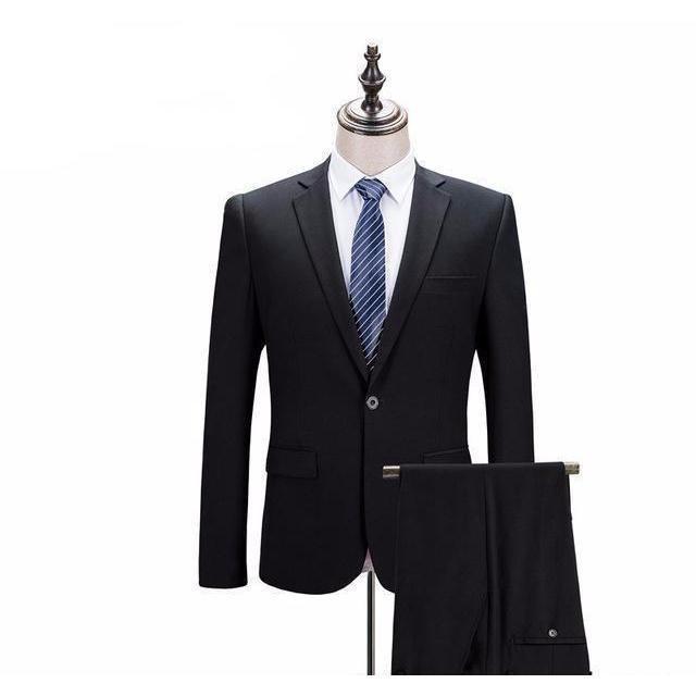 Men's Black One Button Slim Fit Suit - Two Piece