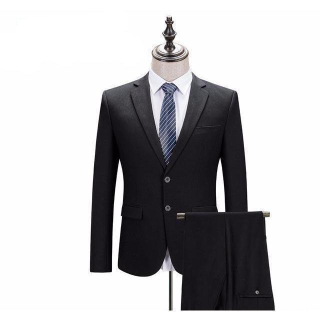 Men's Black Two Button Slim Fit Suit - Two Piece