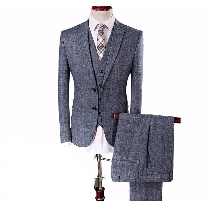 Men's Light Gray Two Button Slim Fit Suit - Three Piece