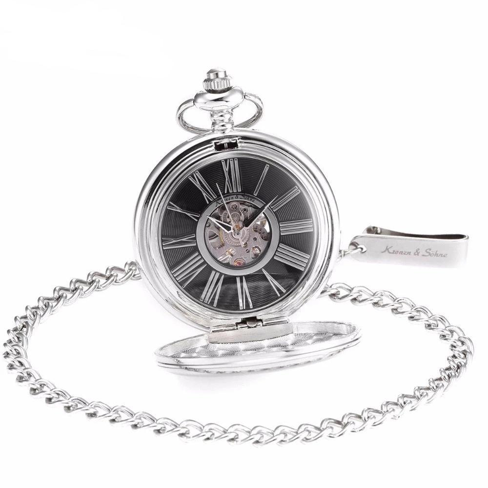 Men's Mechanical Hand Wind Roman Dial Collection Pocket Watches - 4 Colors