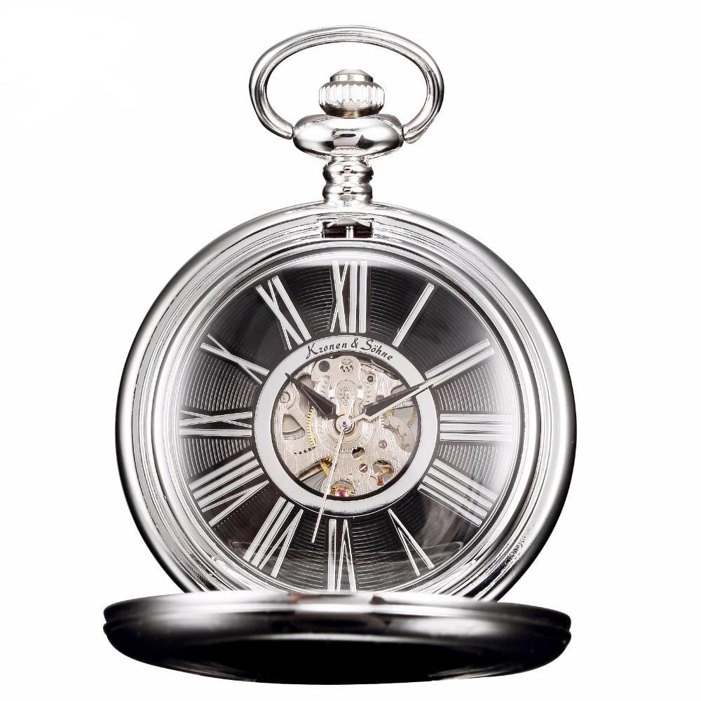 Men's Mechanical Hand Wind Roman Dial Collection Pocket Watches - 4 Colors