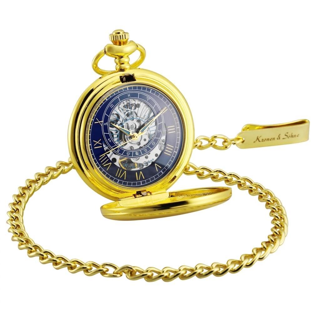 Men's Mechanical Hand Wind Roman Dial Constellation Collection Pocket Watches - 3 Colors