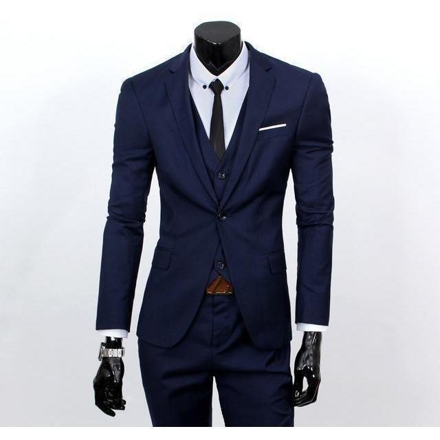 Men's Navy One Button Slim Fit Suit - Three Piece